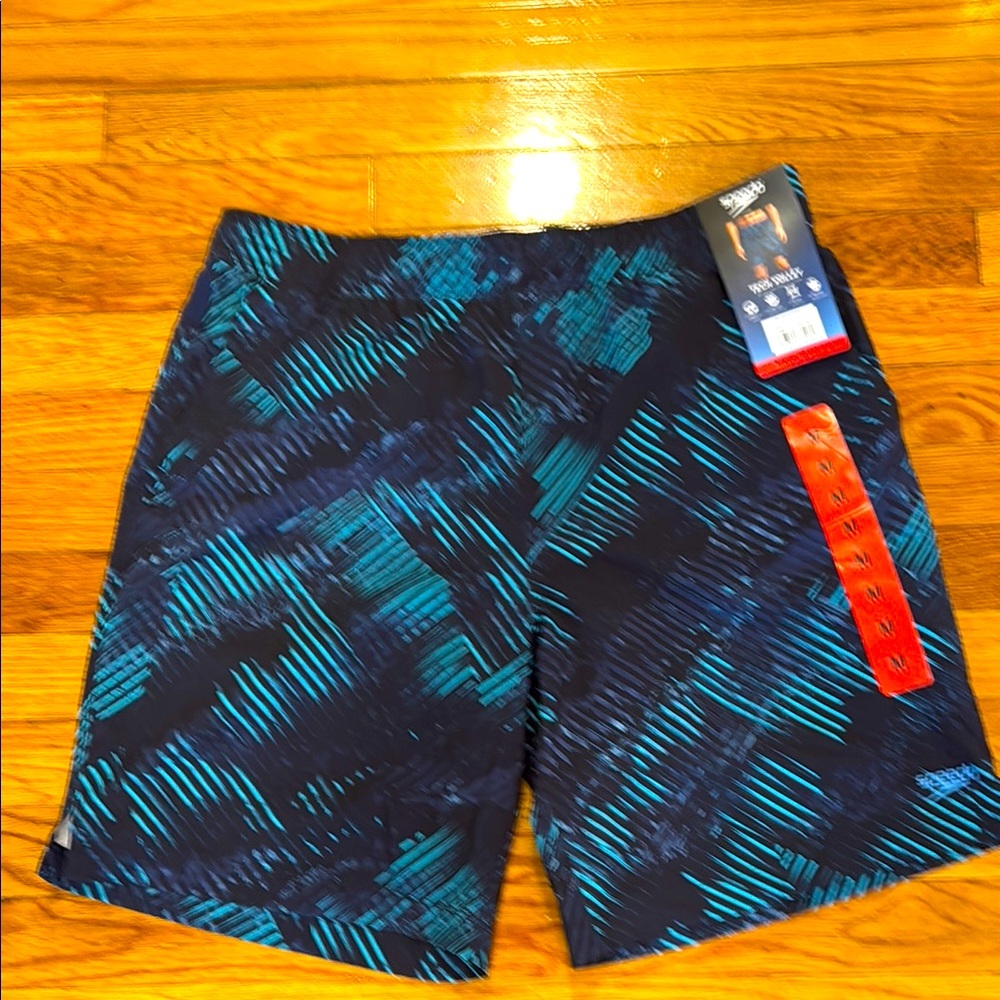 Speedo Tech Volley Blue with Teal Pattern Swim Shorts - New With Tags, Medium
